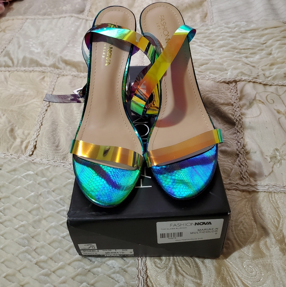 Mermaid Glass Slipper heels by Fashion Nova